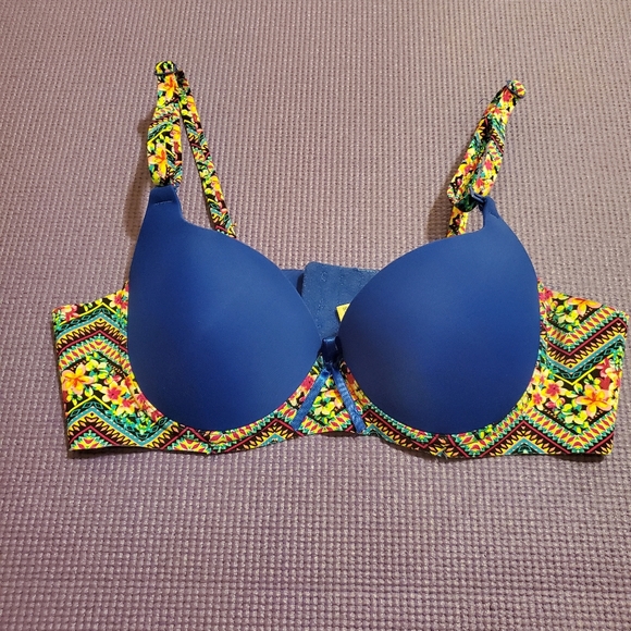 rose Intimates & Sleepwear New Royal Blue Bra With Vibrant Pattern